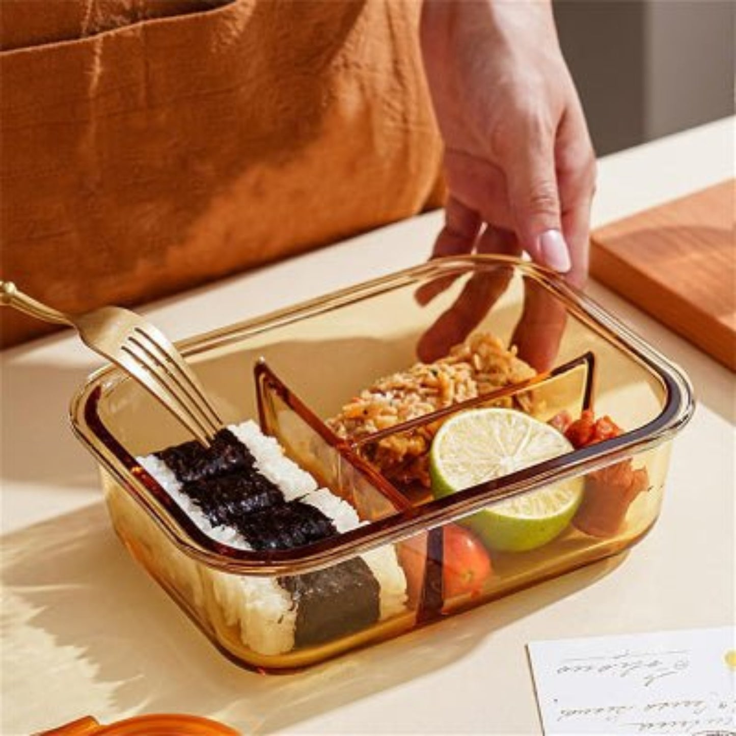 BOITE DE CONSERVATION ALIMENTAIRE - GlassSealBox™ - Marron compartiment