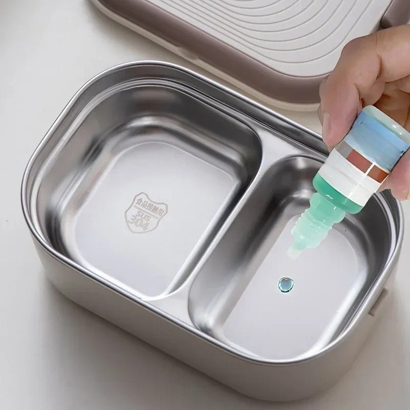 Lunch Box Chauffante - InoxHeatMeal™ - Kaki - Plan dinette