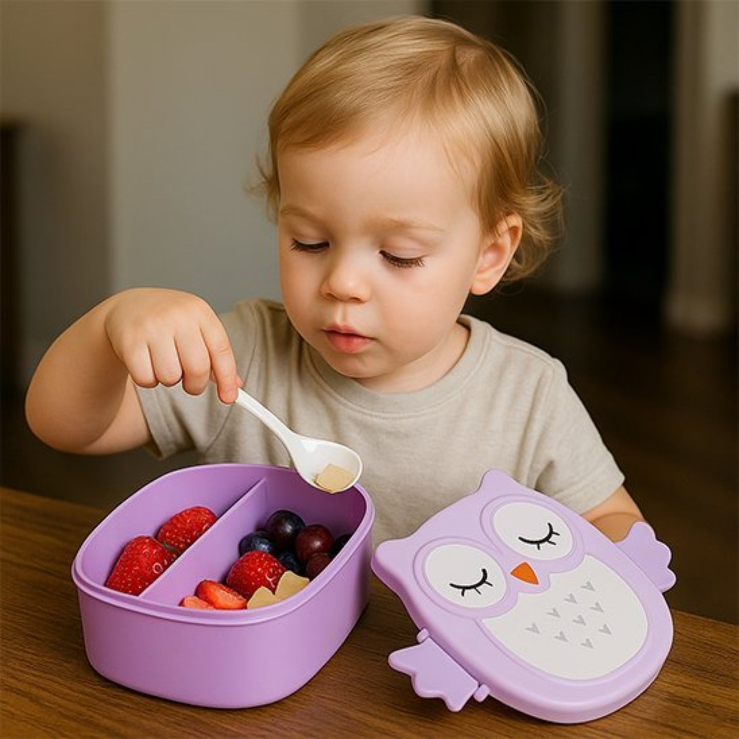 Lunch box enfant hibou violet | Hibox - Plan dinette