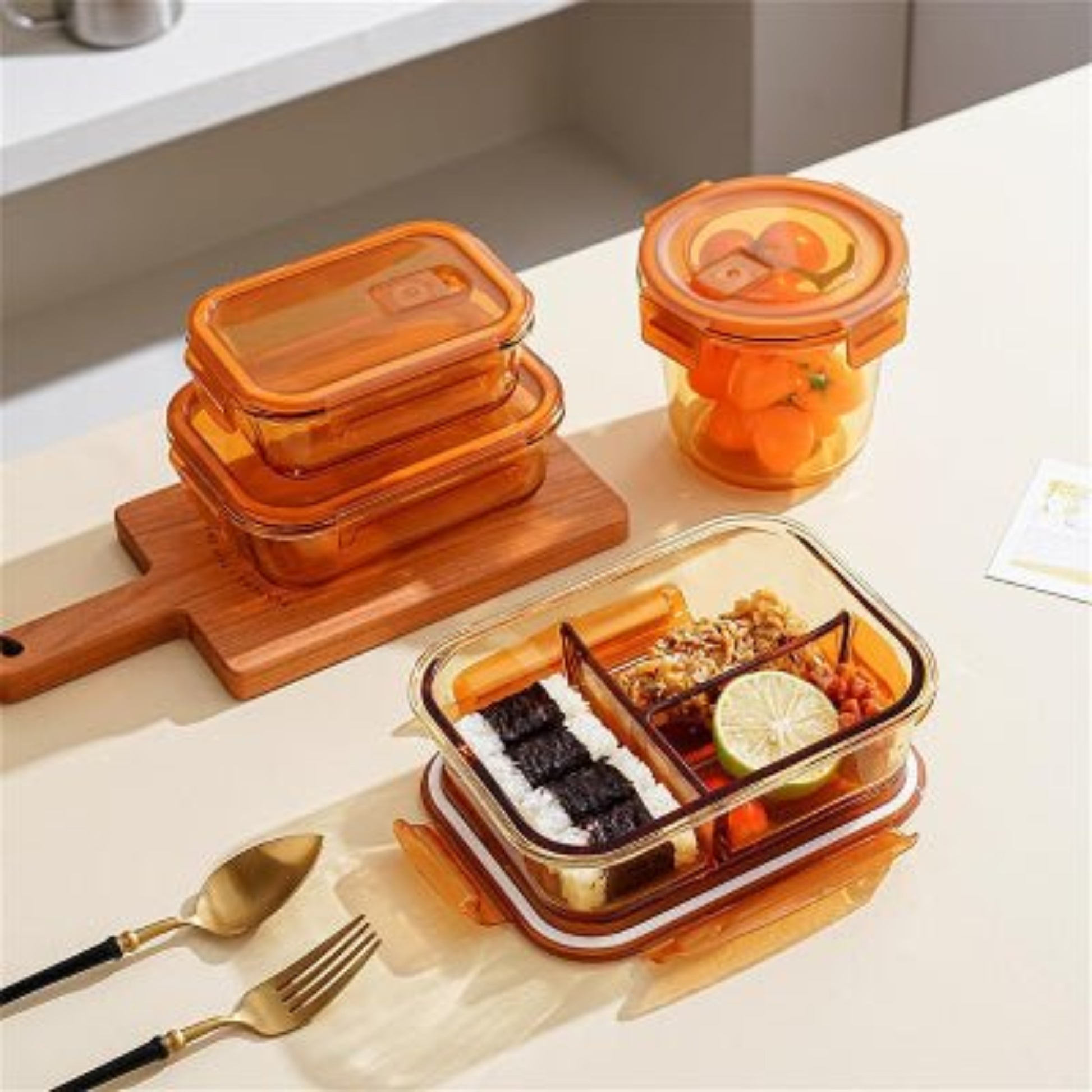 BOITE DE CONSERVATION ALIMENTAIRE DIFFERANTES TAILLES- GlassSealBox™ - Marron - Plan dinette