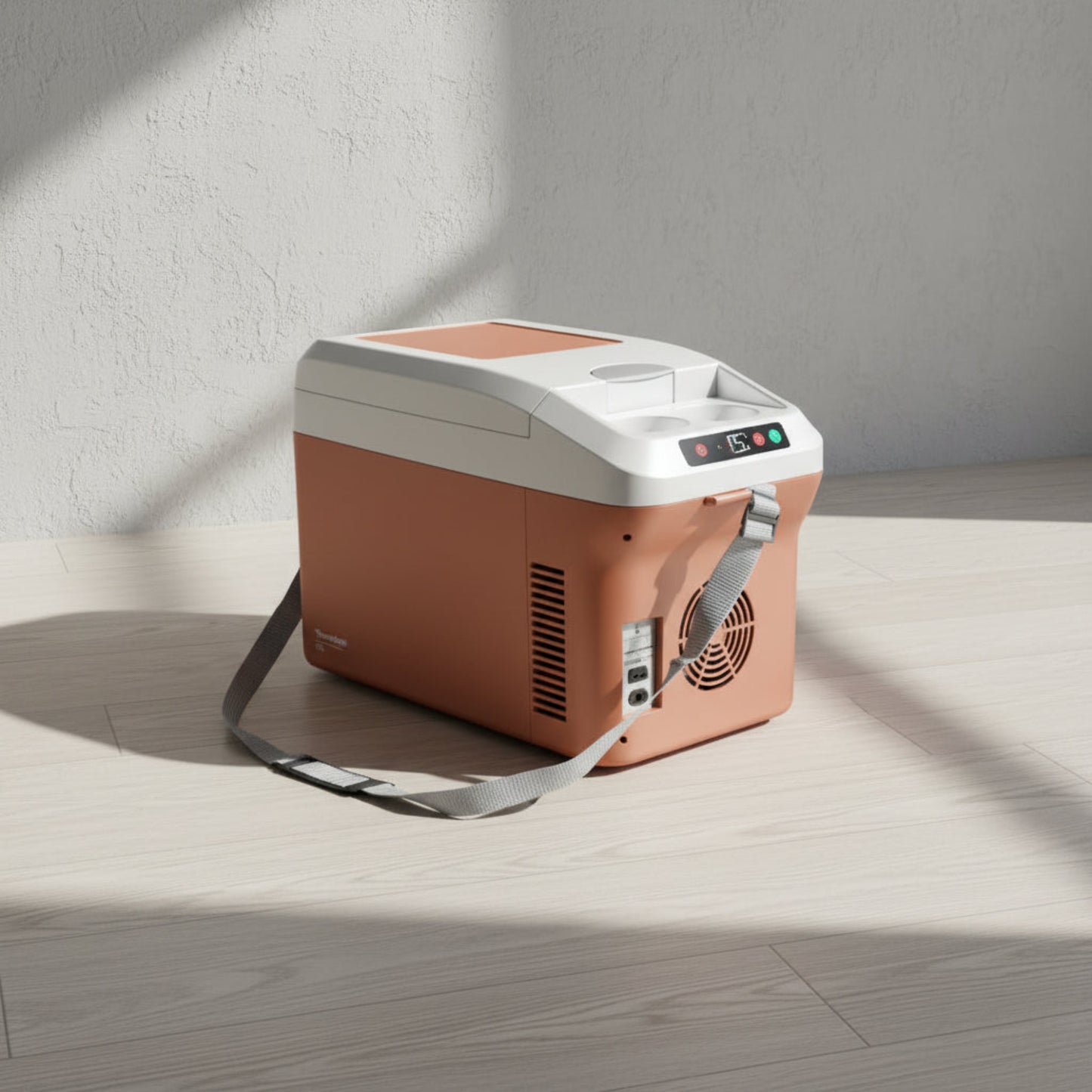 Glacière électrique 15L portable | ThermoFresh marron support verre