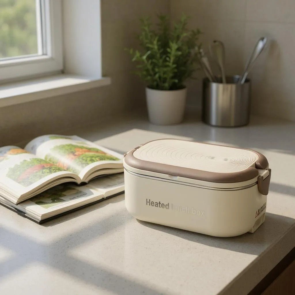 Lunch Box Chauffante - InoxHeatMeal™ - Kaki - Plan dinette