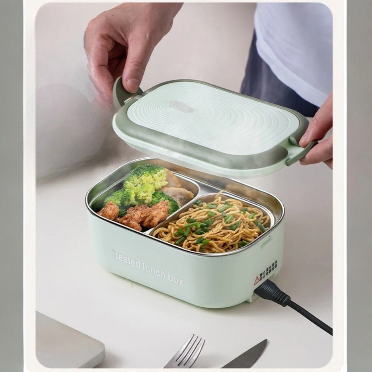 Lunch Box Chauffante - InoxHeatMeal™ - Vert - Plan dinette