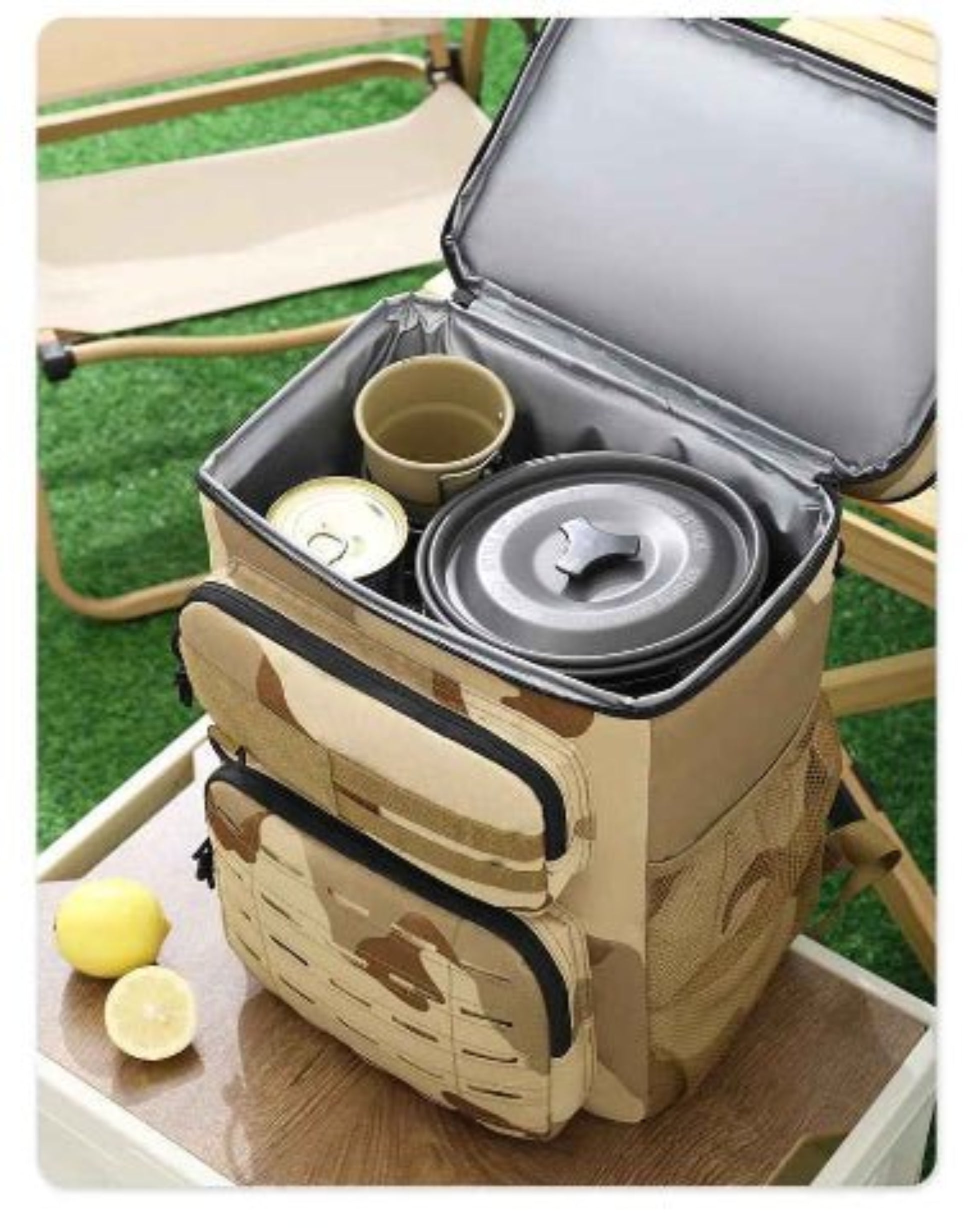 Sac à dos isotherme compartimenté militaire beige| randofresh - Plan dinette