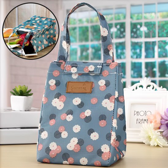 Sac isotherme repas bleu motif fleur | bubly 