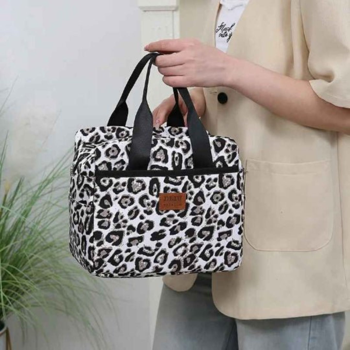 Sac repas isotherme léopard noir double anse| anilux plandinette